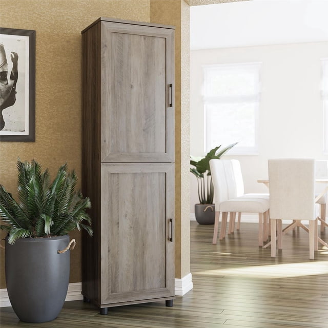Systembuild Evolution Dwyer 2 Door Kitchen Pantry Cabinet, Gray Oak
