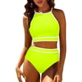 thumbnail image 2 of Penkiiy Swimsuit Set for Women 2 Piece Ribbed High Waisted Bikini Set Sporty Color Block Bathing Suits 2XL Yellow, 2 of 7