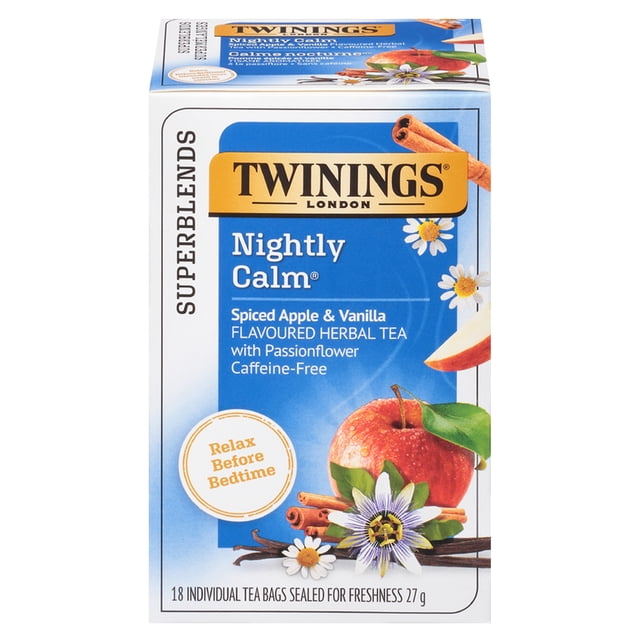 Twinings Superblends Nightly Calm Herbal Tea Bags, Spiced Apple & Vanilla, Caffeine Free, 18 Count