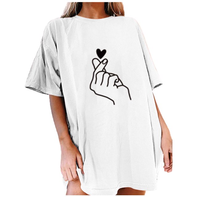 Hauts d'Été pour Femmes 2023 Mode pour Femmes Imprimé Love Col Rond Ample T-shirt à Manches Courtes Haut Blouse Chandail
