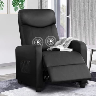 Comhoma Push Back Faux Leather Massage Recliner with Footrest, Black