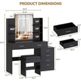 thumbnail image 2 of Vanity Desk with 6 Drawers & Charging Station, Makeup Vanity Set with Adjustable Mirror Lights, Stool & Shelves, 2 of 7