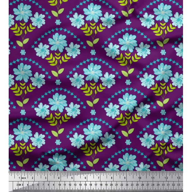 Soimoi polyester Crepe Fabric Leaves,Floral & Scale Geometric Print Fabric by Yard 52 Inch Wide