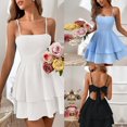 thumbnail image 4 of EIGTHTAIL Womens Spaghetti Strap Solid Summer Tie Back Mini Dresses Sexy Square Neck Backless Ruffle Hem Swing Flowy Dress, 4 of 16
