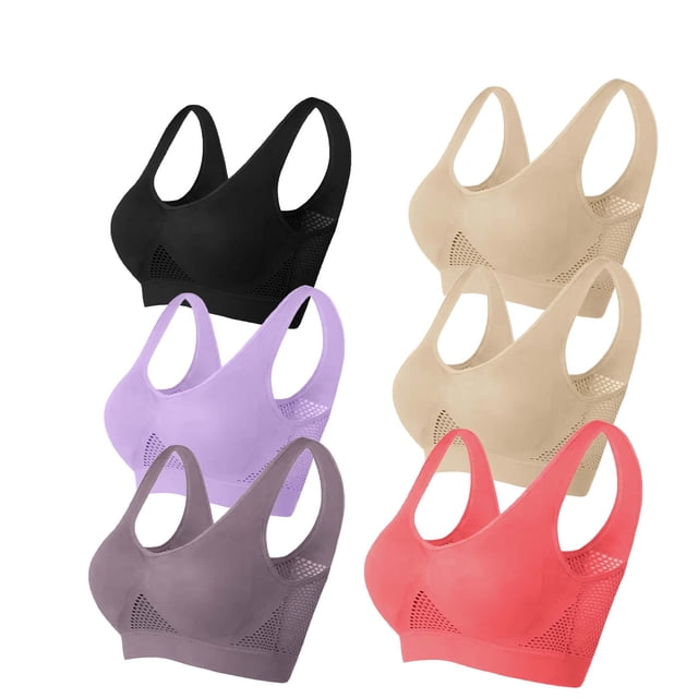 Timegard 6pc Sports Bras for Women Plus Size High Support Wireless Breathable Mesh Workout Running Bras