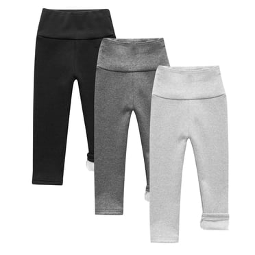 fatyb 3 Pack Boys Girls Winter Leggings Fleece Lined Warm Bottom Pants High Waist Stretch Thermal Pants
