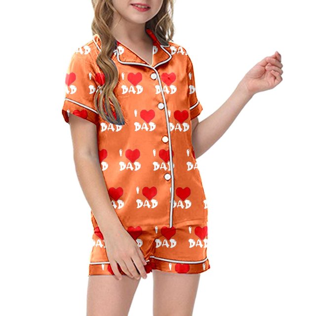 Luvoko Child Children DIY Anniversary Print Pajama Set Short Sleeve Button Up Top And Shorts