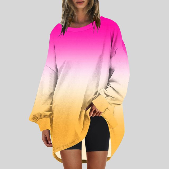 RXIRUCGD Chandail en Molleton Oversize pour Femmes, Col Rond, Manches Longues, Tunique Imprimée, Rose Vif, Taille : S