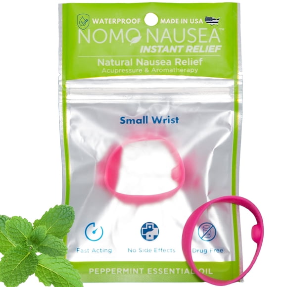 NoMo Nausea Instant Relief Aromatherapy Anti-Nausea Bands with Acupressure, Pink, Small (Pack of 1) (101-2032)