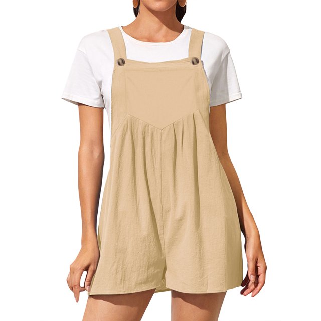 Diconna Women's Short Overalls Casual Summer Rompers Sleeveless Solid Color Shortalls Baggy Jumpsuits