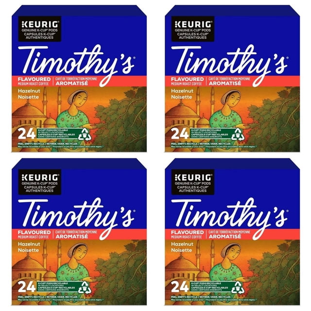 Timothy's Hazelnut Keurig K-Cup Pods 96 count ( 4 Pack of 24)