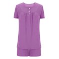 thumbnail image 4 of AherBiu Ensembles de Pyjama pour Femmes 2 Pcs Boutons Col Rond Hauts Ensemble de Pjs Shorts Confortables Vêtements de Nuit Vêtements de Nuit, 4 of 7