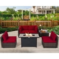 thumbnail image 4 of Costway Ensemble de Mobilier de Patio 6 Pcs en Rotin avec Coussins Canapé Table de Foyer au Gaz Rouge, 4 of 10