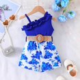 thumbnail image 2 of LUOGENLI Robe Fillette Tout-Petits Été Volants Sans Manches Imprimés Floraux Robe Côtelée Vêtements Robe Maxi pour Filles Paquet Bleu 2-3 Ans, 2 of 8