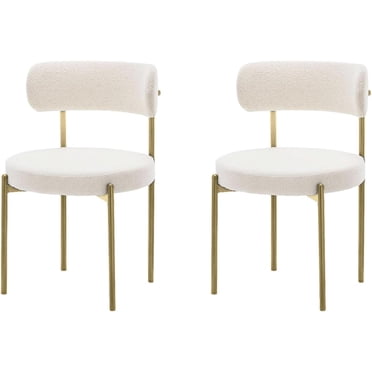LivinVeluris Dining Chairs Set of 2, Modern Dining Chairs Mid-Century, Round Kitchen Chairs, Boucle Dining Chair with Gold Metal Legs, Kitchen Dining Room (Cream White/Gold Legs) (Set of 2)