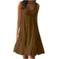 thumbnail image 1 of zanvin Robe T-Shirt Ample Évasée pour Femme, Décontractée, Col Rond, Sans Manches, Fluide, Unie, Été, Café, L, 1 of 5