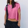 thumbnail image 4 of Amzcrzy Hauts pour Femmes Tendance Couleur Unie Hauts de Printemps Été pour Femmes Décontractés Manches Courtes Col Rond T-Shirts Dos Découpé Confortables Hauts de Sortie, 4 of 5