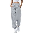 thumbnail image 1 of AherBiu Pantalon de Survêtement en Molleton pour Femmes, Ample, Taille Haute, Décontracté, Athlétique, Joggers avec Poches, Course, Gym, Entraînement, Pantalon, 1 of 7
