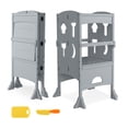 thumbnail image 1 of Costway Folding Kitchen Kids Step Ladder Stool Wooden Toddler Safety Tower Helper Gray, 1 of 10