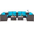 thumbnail image 1 of Patiojoy Ensemble de Canapé Sectionnel d'Extérieur en Rotin de 8 Pcs pour Causeuse et Conversation avec Coffre de Rangement et Table à Café Turquoise, 1 of 7