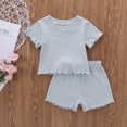 thumbnail image 4 of Xingqing 2PCS Bébé Fille Couleur Unie Côtelé Short Manches O-Cou Tops + Shorts, 4 of 9