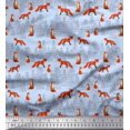thumbnail image 1 of Soimoi Blue Poly Georgette Fabric Cedar Tree & Fox Animal Print Fabric by Yard 52 Inch Wide, 1 of 5