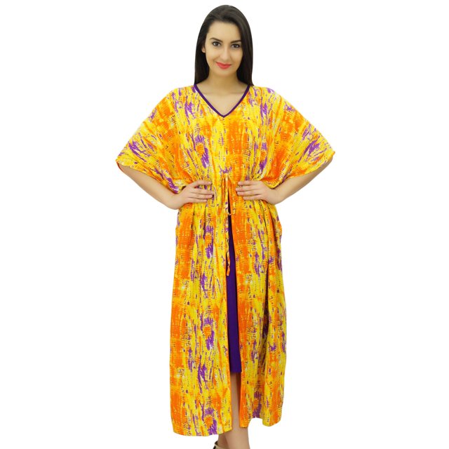 Bimba Exclusive Rayon Kaftan Chic Coverup Dress Drawstring Waist Night Wear