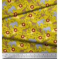thumbnail image 3 of Soimoi Yellow Poly Georgette Fabric Lion,Giraffe & Elephant Kids Fabric Prints by Yard 52 Inch Wide, 3 of 3