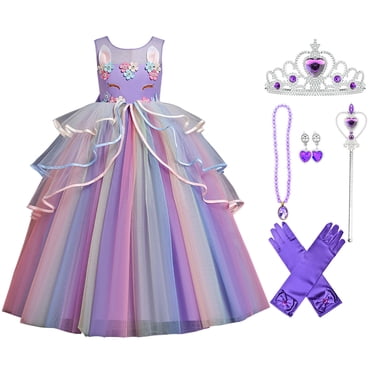 HAWEE Girls Unicorn Princess Dress Fancy Party Costume Dress up Wedding Birthday Party Gown for Age 3-14 Years Old