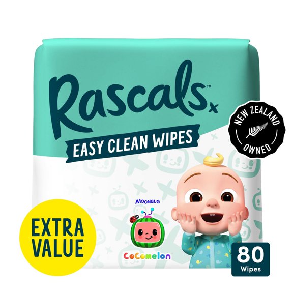 Rascals Easy Clean Baby Wipes, Single Pack, 80 Count