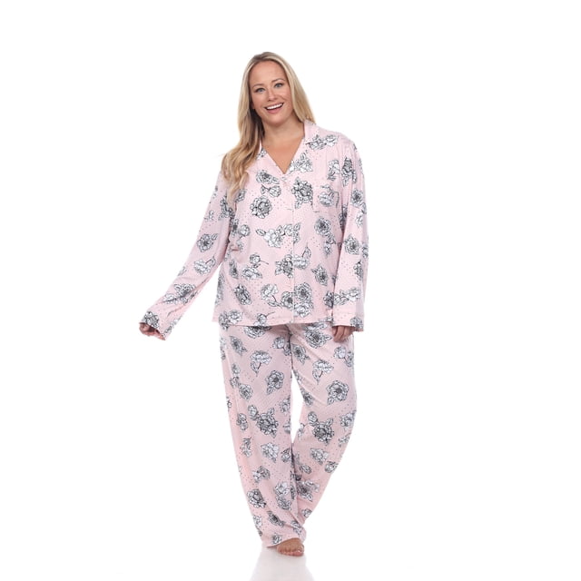 White Mark Pyjama Deux Pièces à Manches Longues à Boutons à Motif Floral pour Femmes