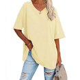 thumbnail image 2 of Plebaso T-Shirts Surdimensionnés pour Femmes à Col en V à Manches Mi-Longues T-Shirts Décontractés Unis Confort Hauts Amples pour Femmes, 2 of 6