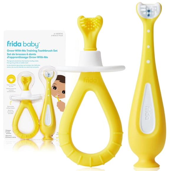Frida Baby - SmileFrida - Grow-With-Me Training Toothbrush Set Infant to Toddler Toothbrush 0-12 months, Cleans All Sides at Once, Oral Care for Sensitive Gums