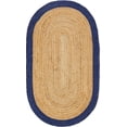 thumbnail image 2 of Indian Handmade Braided Navy Blue Border with Inner Natural Jute Area Rug, Home Décor Rug, Jute Rug for Bedroom, Dining Room, living room, Doormat Rug Size - 3' x 5' Oval (90 cm x 150 cm), 2 of 5