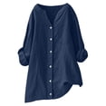 thumbnail image 2 of Wensltd Chemises à Manches Longues Col en V pour Femmes Tunique en Lin Ample avec Poche, 2 of 6
