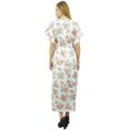 thumbnail image 3 of Bimba Robe Longue Maxi en Satin à Cordon, Kimono Kaftan Floral Blanc pour Femme - 16, 3 of 9