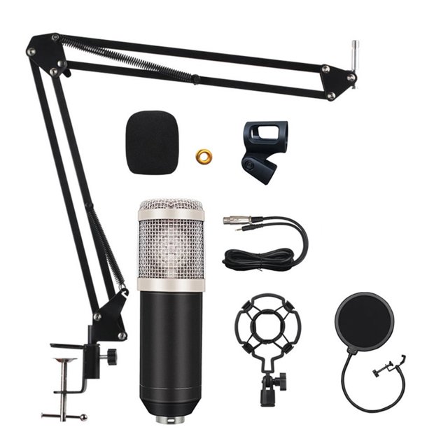 Amdohai Studio Recording Condenser Microphone Kit with Shock Mount + Flexible Scissor Arm Stand + Pop Filter + Windscreen + Connection Cable for Network Broadcasting Online Singing