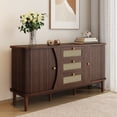 thumbnail image 3 of Noble House Rattan Sideboard Dresser, Sliding Door Cabinet with Adjustable Shelves & Rounded Top,Storage Cabinet,Walnut Wood, 3 of 9