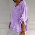 thumbnail image 4 of Plebaso T-Shirts en Coton et Lin pour Femmes à Manches à Volants, Col Ras du Cou, T-Shirts Unis Légers, Hauts, 4 of 7