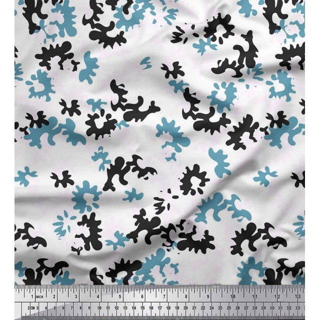 Soimoi Blue Poly Georgette Fabric Camouflage Texture Decor Fabric Printed Yard 42 Inch Wide