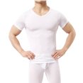 thumbnail image 2 of Fengqque Men’s Slimming Compression Body Shaper V-Neck for Back Support, Gynecomastia & Hernias White S(S), 2 of 3