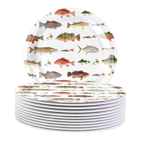 pstuiky Décoration de Fête à Thème de Pêche Ensemble de Fête d'Anniversaire en Papier Vaisselle Jetable 10 Unités Fournitures de Célébration Motif de Pêche