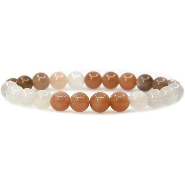 Natural Multicolor Sunstone Crystal Gemstone 8mm Round Beads Stretch Bracelet 7" Unisex