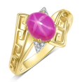 thumbnail image 3 of RYLOS Rings for Women 14K Yellow Gold Greek Key Designer Ring 9X7MM Gemstone & Diamond Ring July Star Ruby Jewelry  Size 10, 3 of 7