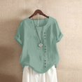 thumbnail image 1 of Shiusina Womens Casual Loose Button Linen Plus Size Daily Boho Tanic T-Shirt Blouse Tops Green, 1 of 4