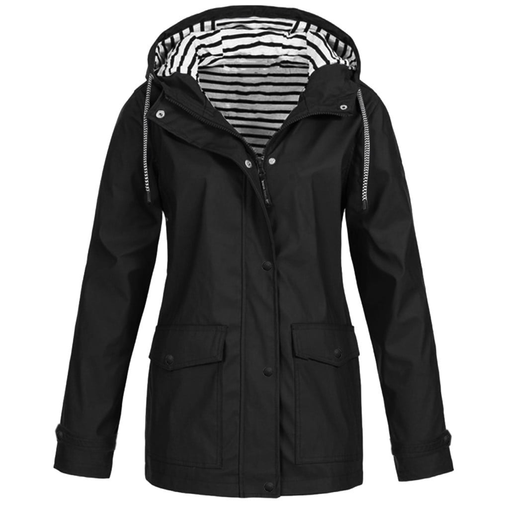Kcodviy Manteau de Pluie pour Femme Imperméable Cardigan en Molleton Uni à Capuche Coupe-Vent Manteau d'Extérieur Veste de Course Manteau pour Femme Grande Taille
