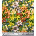 thumbnail image 1 of Soimoi Yellow polyester Crepe Fabric Leaves, & Lily Floral Fabric Prints By Yard 42 Inch Wide, 1 of 3