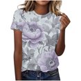 thumbnail image 1 of Hauts d'Été pour Femmes DYTTDG T-shirt à Fleurs Mode pour Femmes Grande Taille Col Rond Manches Courtes Décontracté Ample Tee Haut Hauts pour Femmes Liquidation Moins de 10 Multicolore,TTTG, 1 of 5