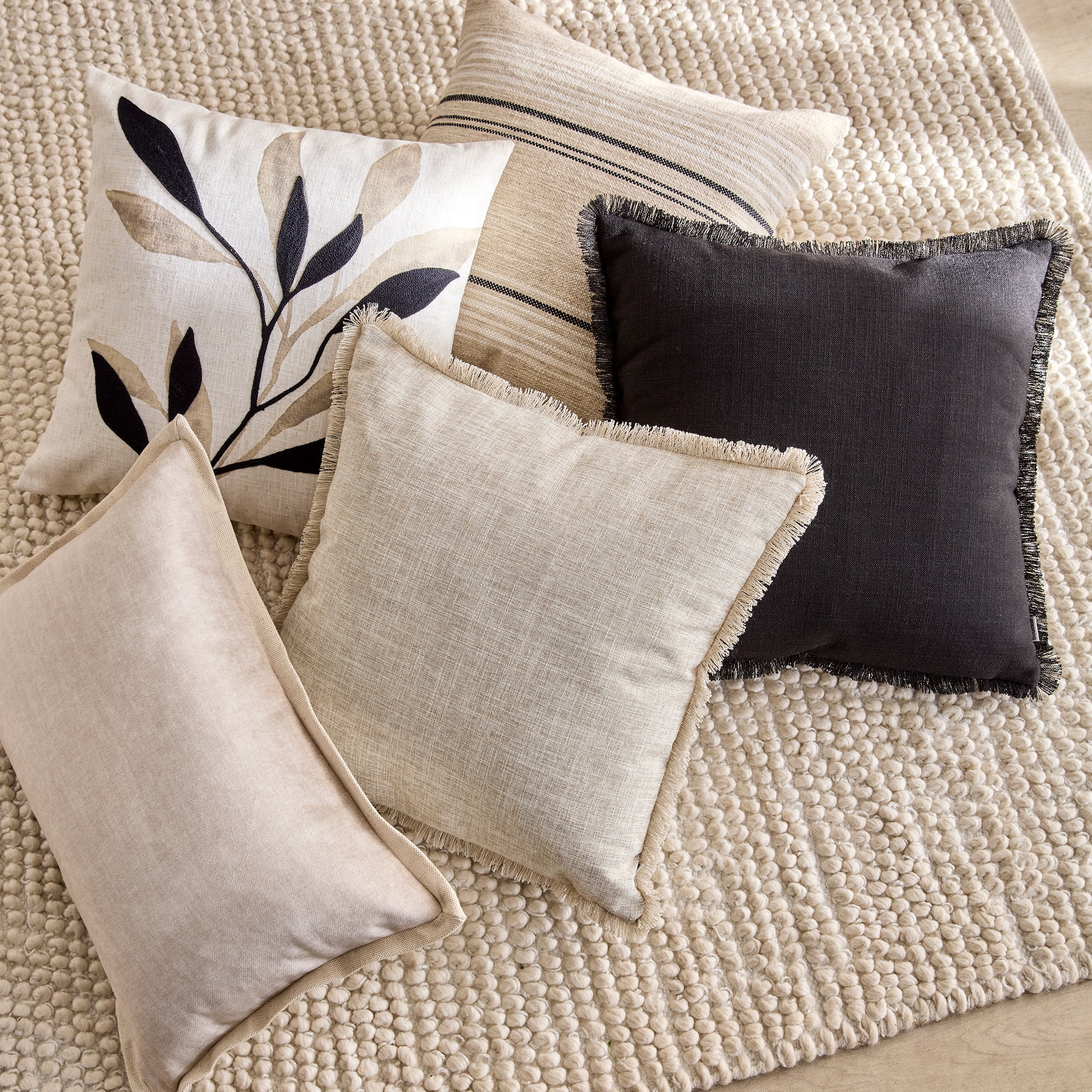 Bouclair Taha Black Raw Edge Decorative Throw Pillow