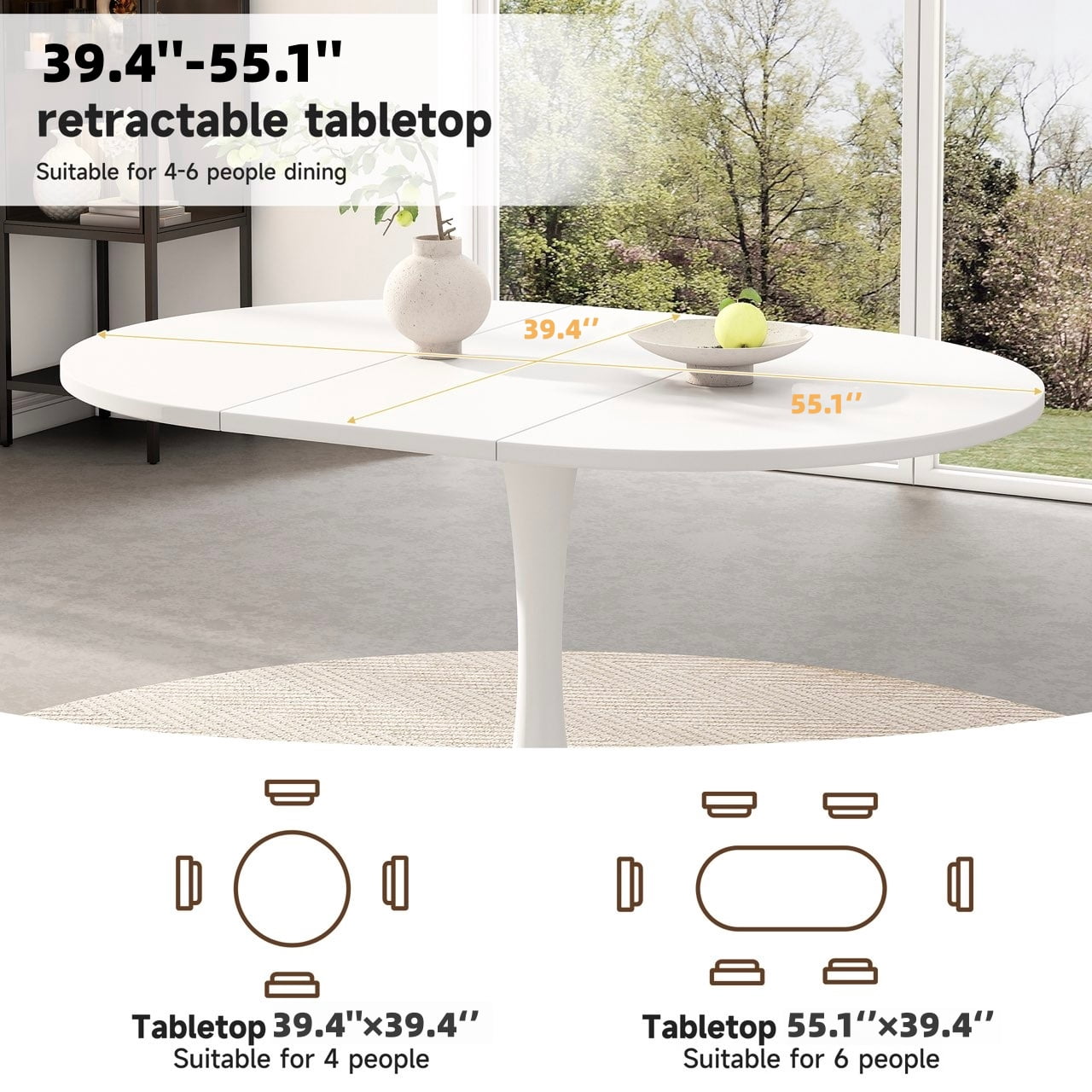 Noble House Ensemble de Salle à Manger Pcs, Table Ronde Extensible Blanche pour –6 avec Chaises en Velours, Pieds en Métal Dor